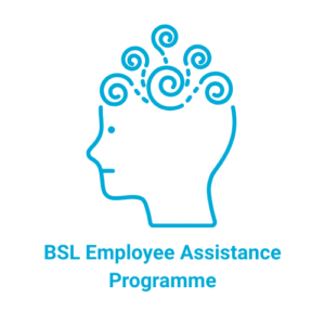 BSL Employee Assistance Programme with blue person with swirly interesting mind